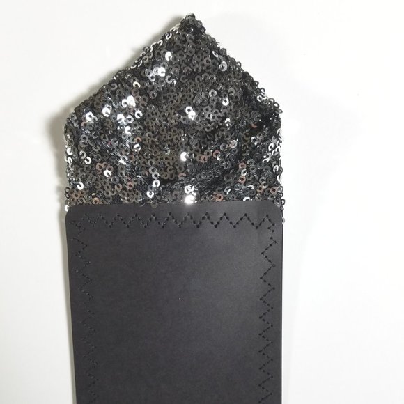 Men's Dark Silver & Black Sequin Pre-Folded Pocket Square Insert - Point Design - Picture 3 of 6